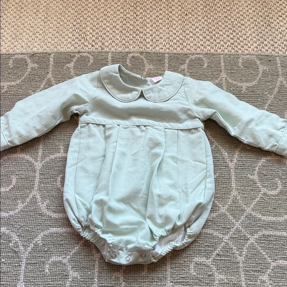 Stitchy Fish Green Baby Long Sleeve Bubble with Peter Pan Collar